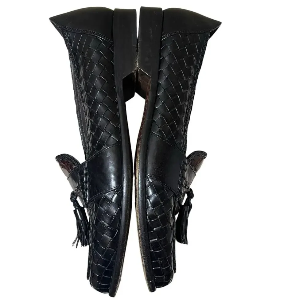 Bragano Crocodile Woven Leather Tassel Loafers Black/Brown Made In Italy 10.5 N